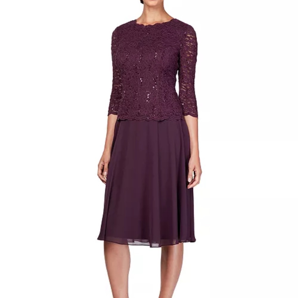 Alex Evenings Women's Tea Length Sequin Mock Dress